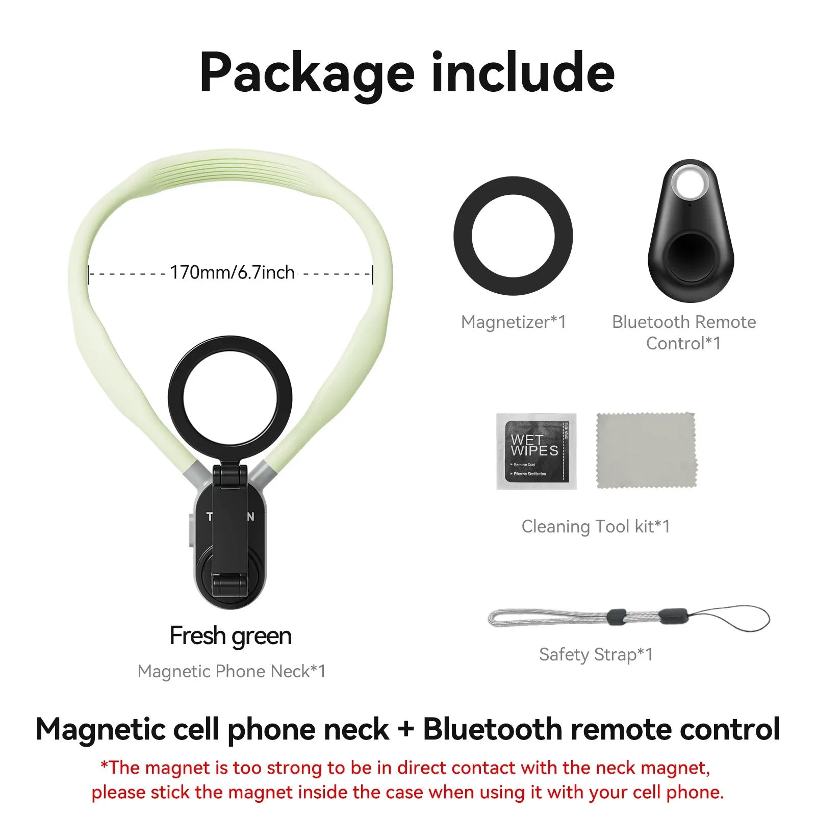 TELESIN Silicone Magnetic Quick Release Neck Mount &ndash; Secure Green remote set