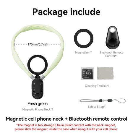 TELESIN Silicone Magnetic Quick Release Neck Mount &ndash; Secure Green remote set
