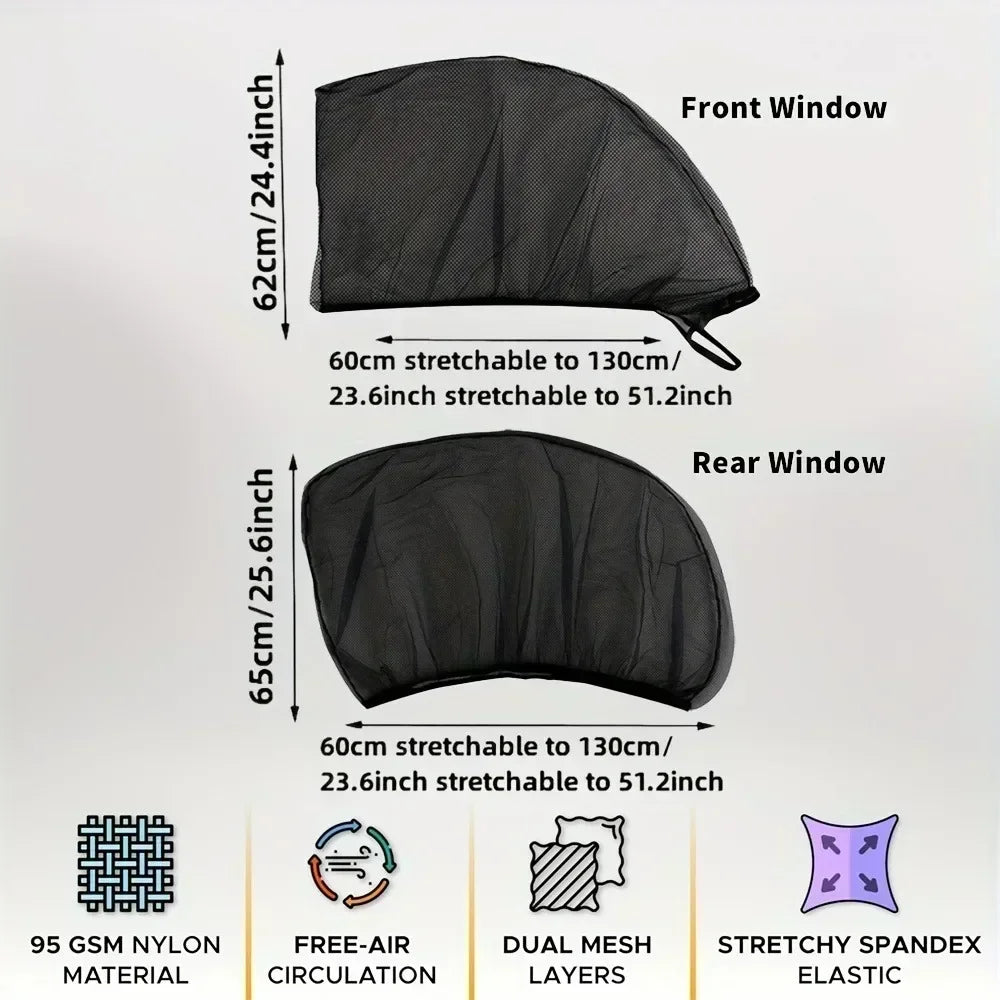 Universal 4-Piece Car Window Mosquito Net Sunshade