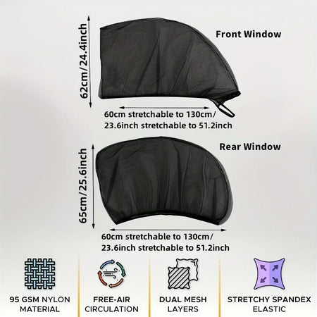 Universal 4-Piece Car Window Mosquito Net Sunshade