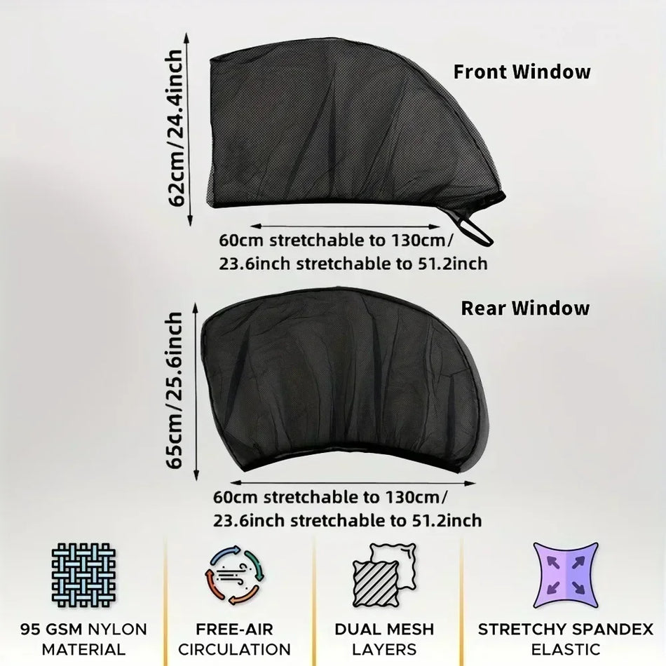 Universal 4-Piece Car Window Mosquito Net Sunshade