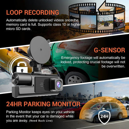 3-Channel Car DVR Dash Cam with WiFi