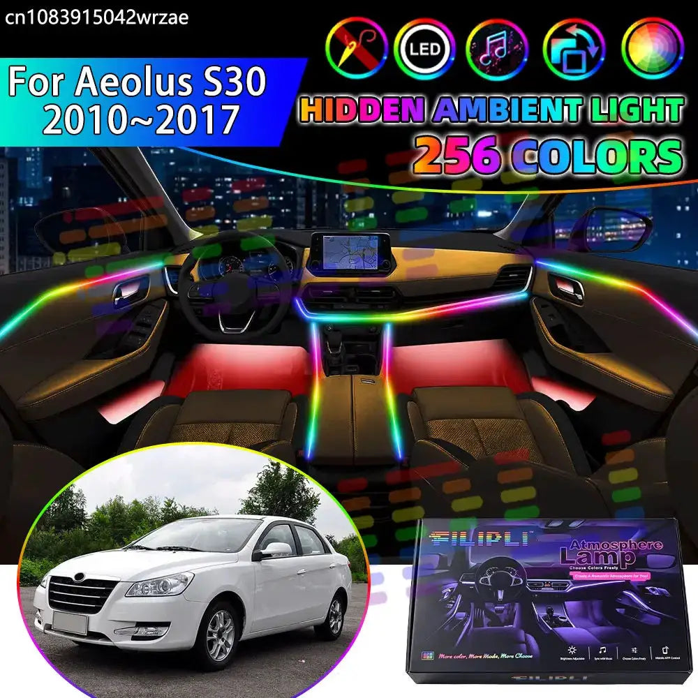 For Aeolus S30 2010~2017 H30 RGB Car Interior Ambient Lights Strips Breathing Lighting Kit App Control LED strips Accessories by InterCyprus Trading Ltd