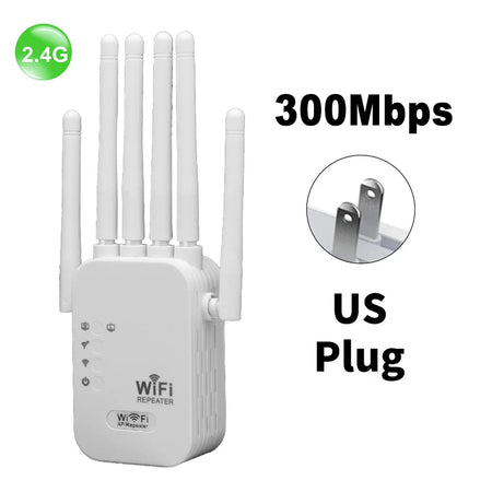kebidumei 1200Mbps Dual-Band WiFi Range Extender with 6 High Gain Antennas 300Mbps US Plug
