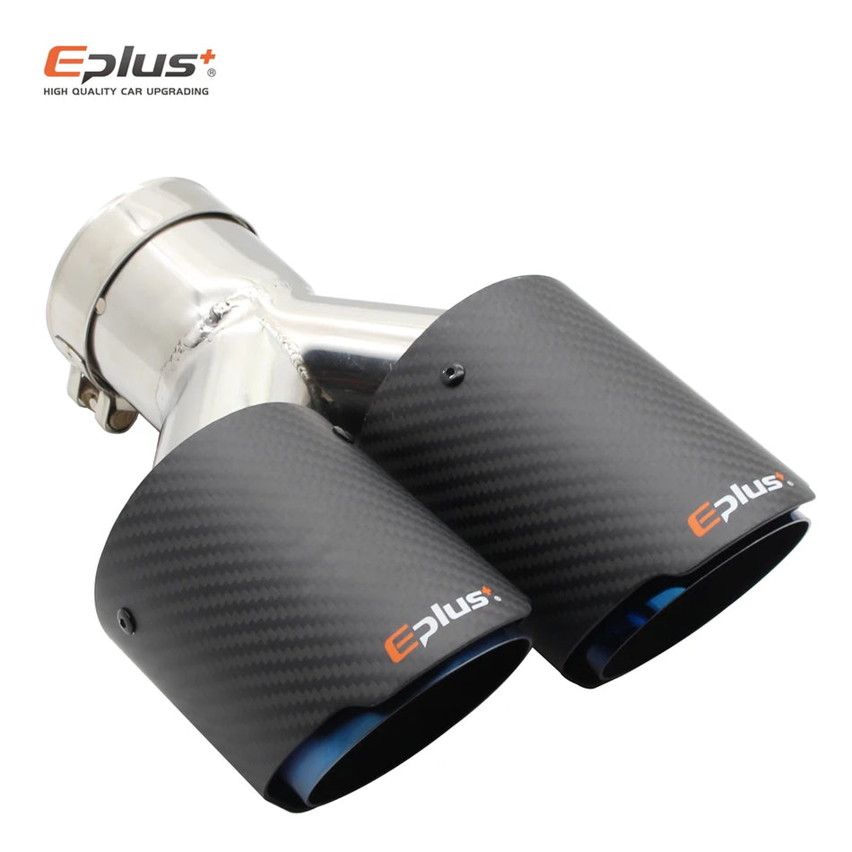 EPLUS Carbon Fiber Matte Muffler Tip Y Shape With Dual Exit Exhaust, Blue