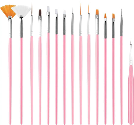 YIKOOLIN 15pcs Nail Paint Brushes Set &ndash; Nail Art Tools Pink