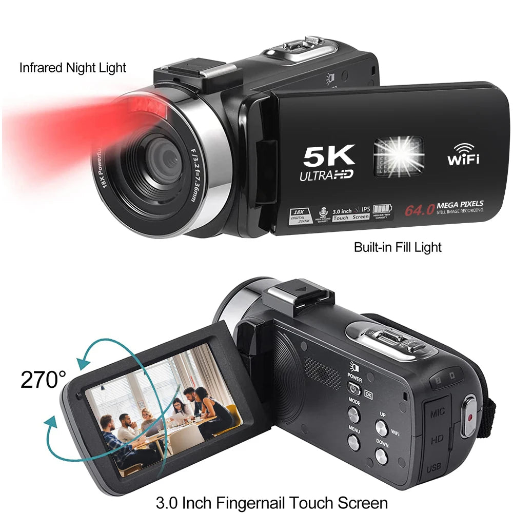 Ourlife 5K Digital Camera &ndash; 18X Digital Zoom with Rotatable Touch Screen