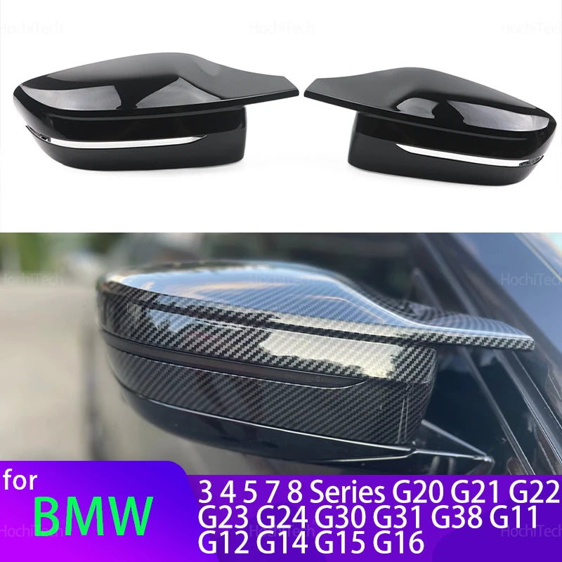 Couvercles de rétroviseur en fibre de carbone ABS noir brillant pour BMW Série 3 4 5 7 8 G20 G21 G30 G38