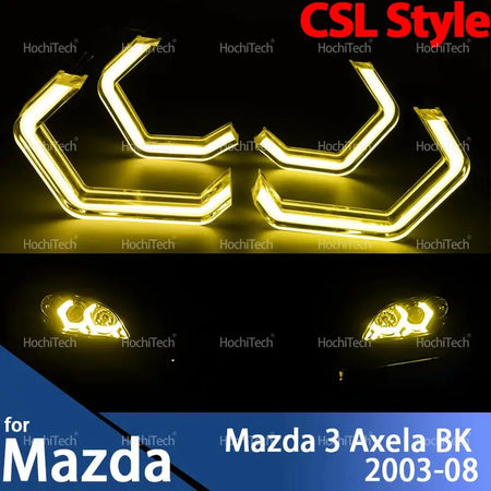 For Mazda 3 Mazda3 Axela BK Sedan 2003-2008Retrofit DTM M4 Style Lemon Yellow White Headlamp CSL Style Day Light Angel Eyes Kit by InterCyprus Trading Ltd