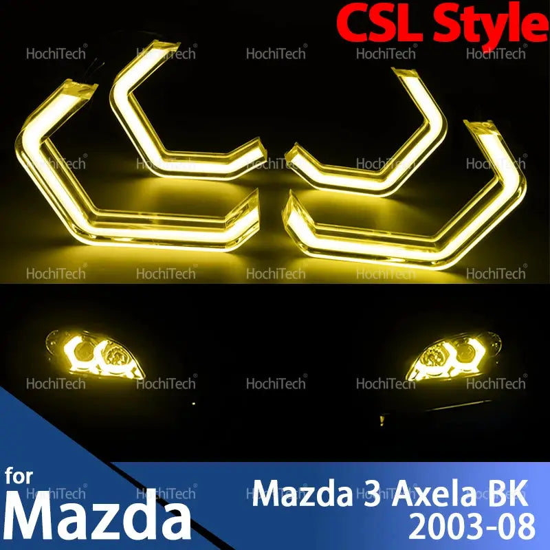 For Mazda 3 Mazda3 Axela BK Sedan 2003-2008Retrofit DTM M4 Style Lemon Yellow White Headlamp CSL Style Day Light Angel Eyes Kit by InterCyprus Trading Ltd