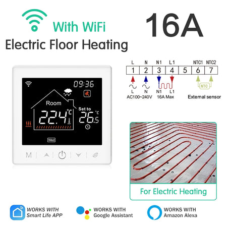 EZAIOT Floor Heating Thermostat &ndash; Tuya WiFi Alexa Ready 16A Electric
