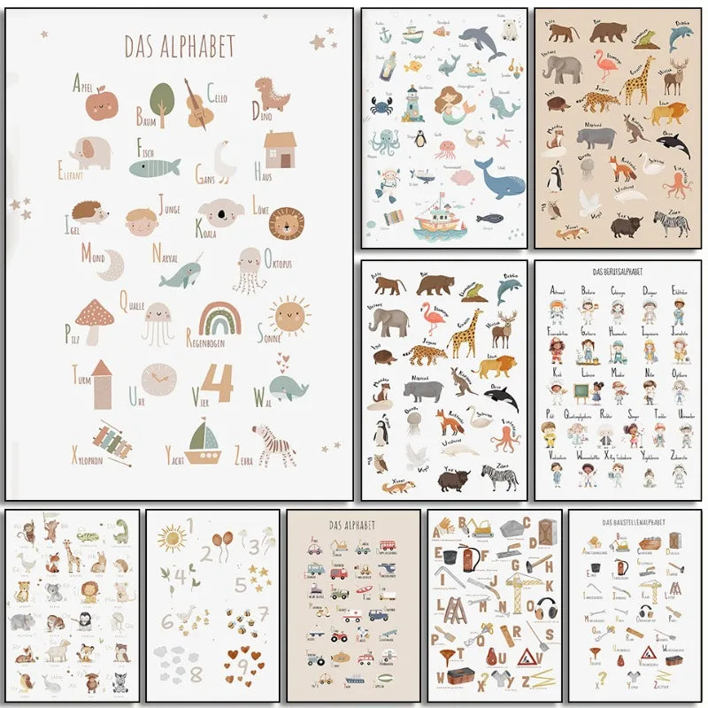 Alphabet Education Canvas Poster for Children's Room, Modern Wall Decor, Unframed