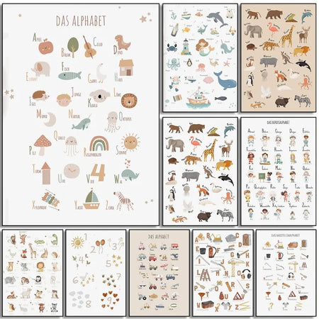 Alphabet Education Canvas Poster for Children's Room, Modern Wall Decor, Unframed