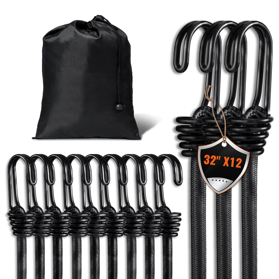 12Pc Elastične Bungee Vrvice Z A3 Jeklenimi Kljukami 1.6m Raztegniti