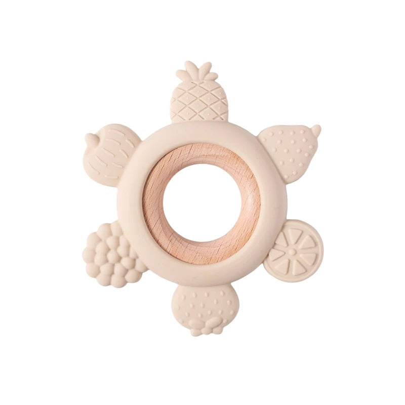 Silicone Animal Teether Ring for Babies Beige