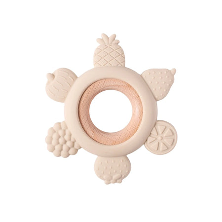 Silicone Animal Teether Ring for Babies Beige