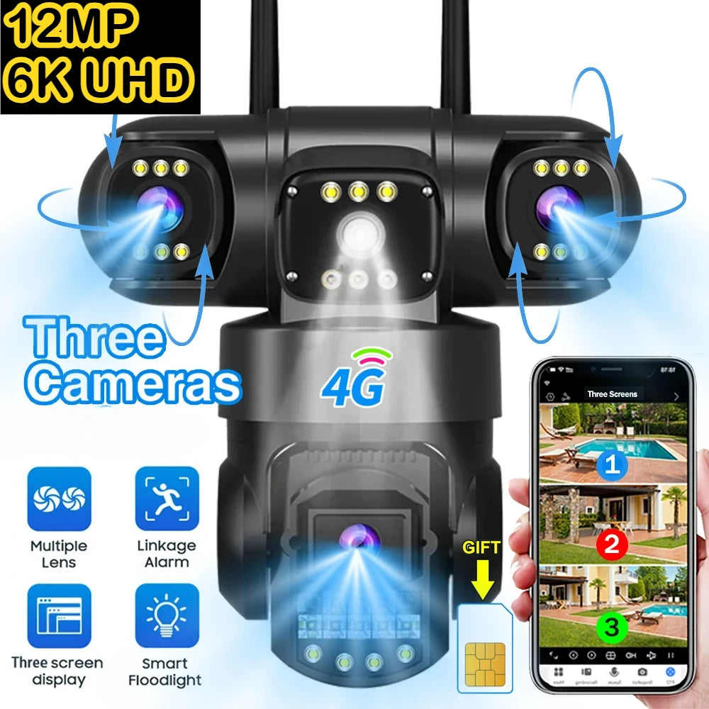 V380Pro 4G Sim Camera - 12MP 6K Tri-Lens Night Vision PTZ Surveillance 4G Camera No card / AU Plug