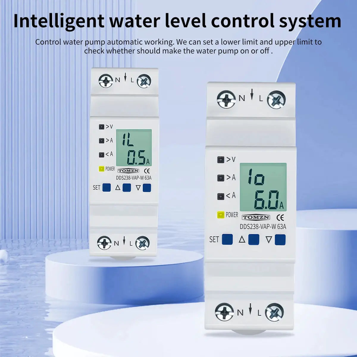 TOMZN Adjustable Overvoltage Undercurrent Protector Relay 63A 110230V V-I-kW-kWh Multi-Function Display | Water Level Control by InterCyprus Trading Ltd