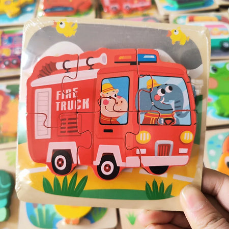Children's Animal Wooden Puzzle &ndash; Engaging Montessori Learning Toy fire engine