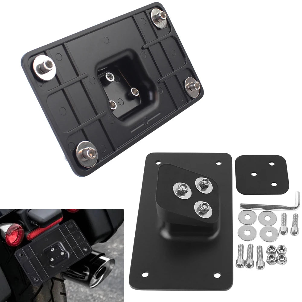 Motorcycle Black 3 Holes License Plate Mount Bracket &ndash; Durable Metal Construction