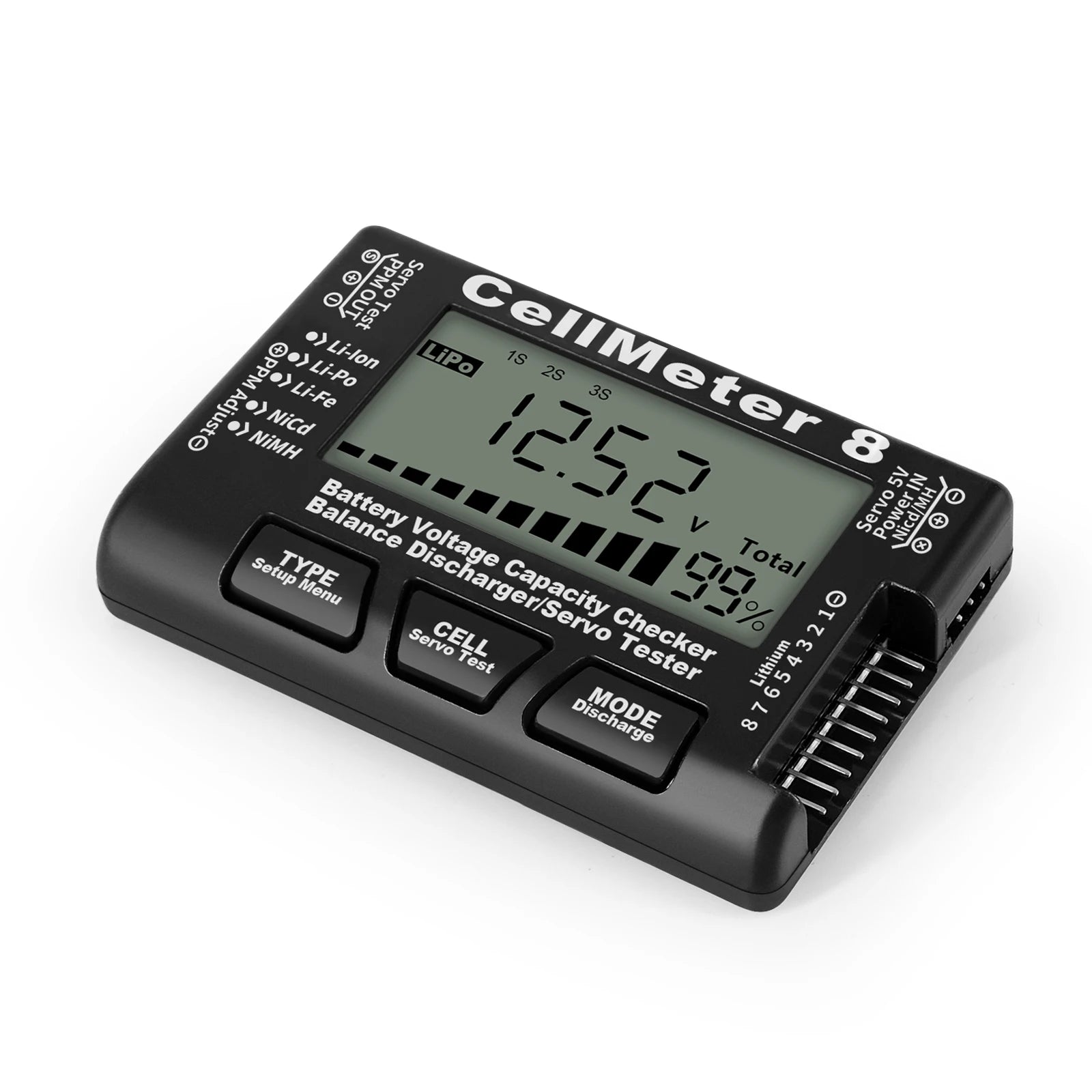 RC CellMeter 8 2-8S LiPo Li-lon Tester &ndash; Battery Meter Black