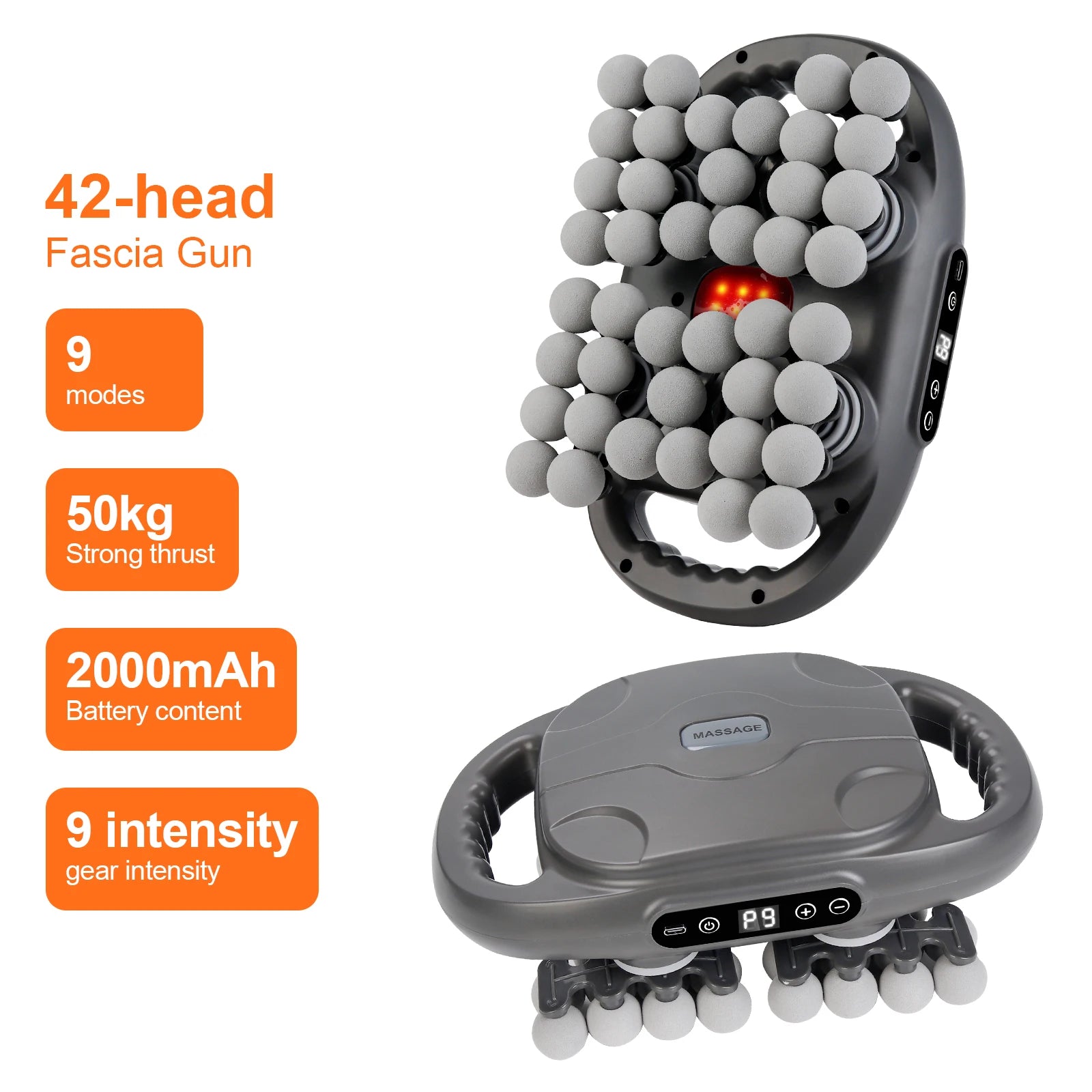 42-Heads Fascia Gun &ndash; Powerful High Frequency Massage 42 head-grey