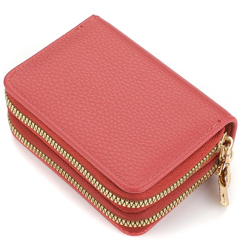 Women's Stylish Double Zipper Wallet with Large Capacity Coin Purse Rose red