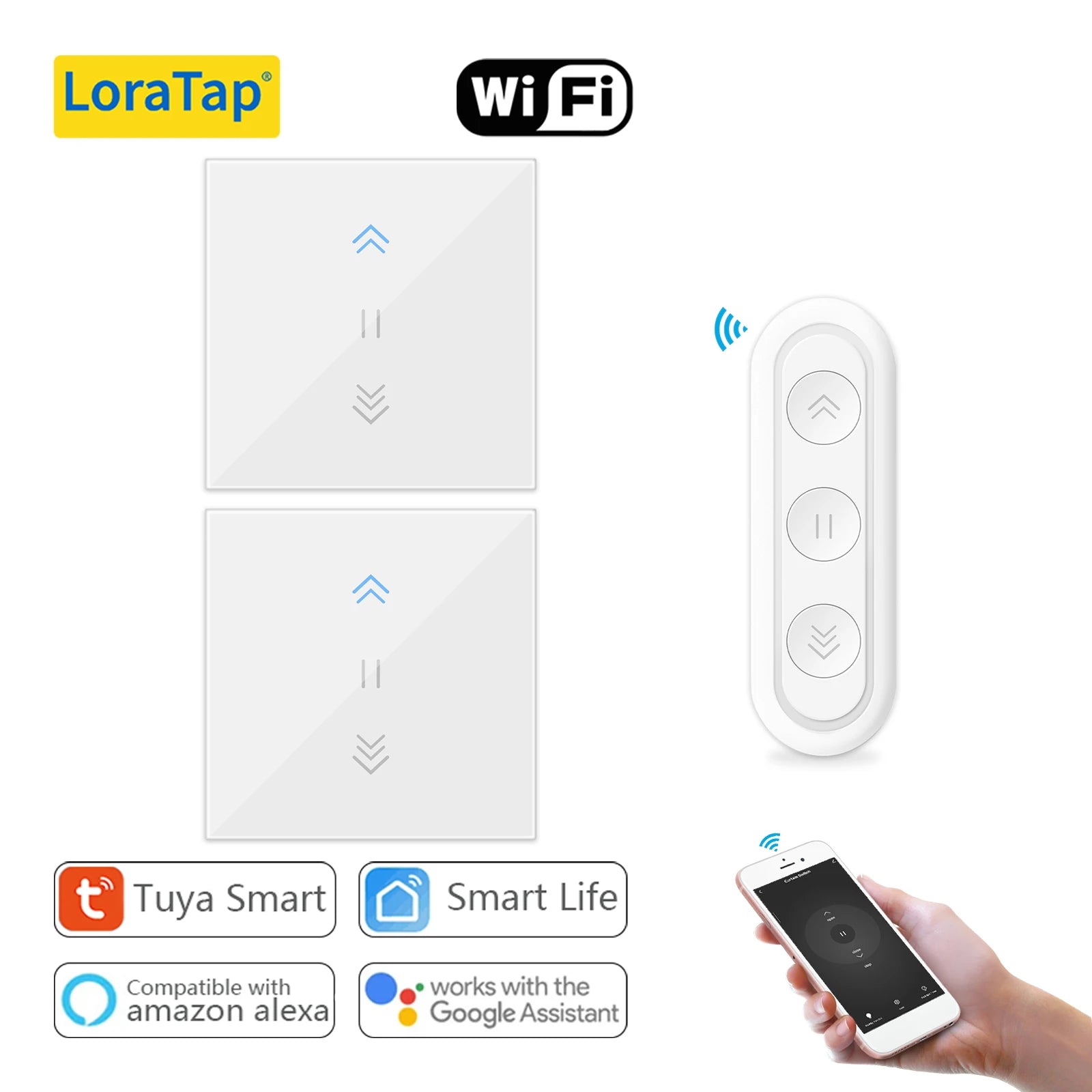 LoraTap Tuya Curtain Switch &ndash; WiFi Enabled With Google Home 1 Remote 2 Switches