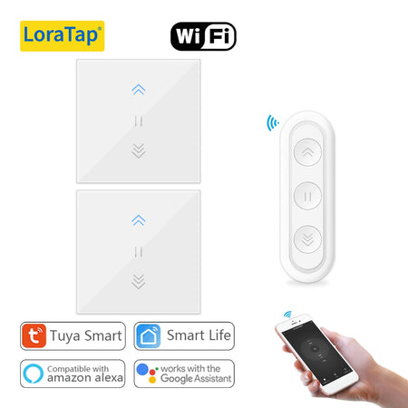 LoraTap Tuya Curtain Switch &ndash; WiFi Enabled With Google Home 1 Remote 2 Switches
