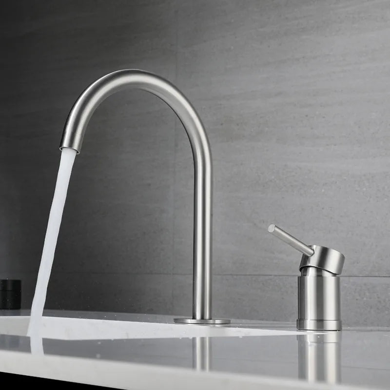 Brushed Gold Stainless Steel Basin Faucet With 360° Rotating Spout, Deck-Mounted