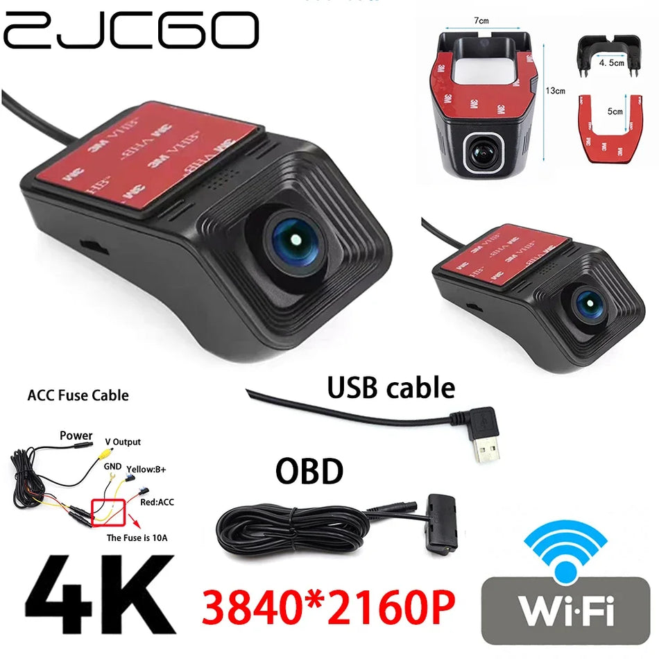 4K 2160P Dash Cam With Night Vision, WiFi, Loop Recording, Parking Monitor
