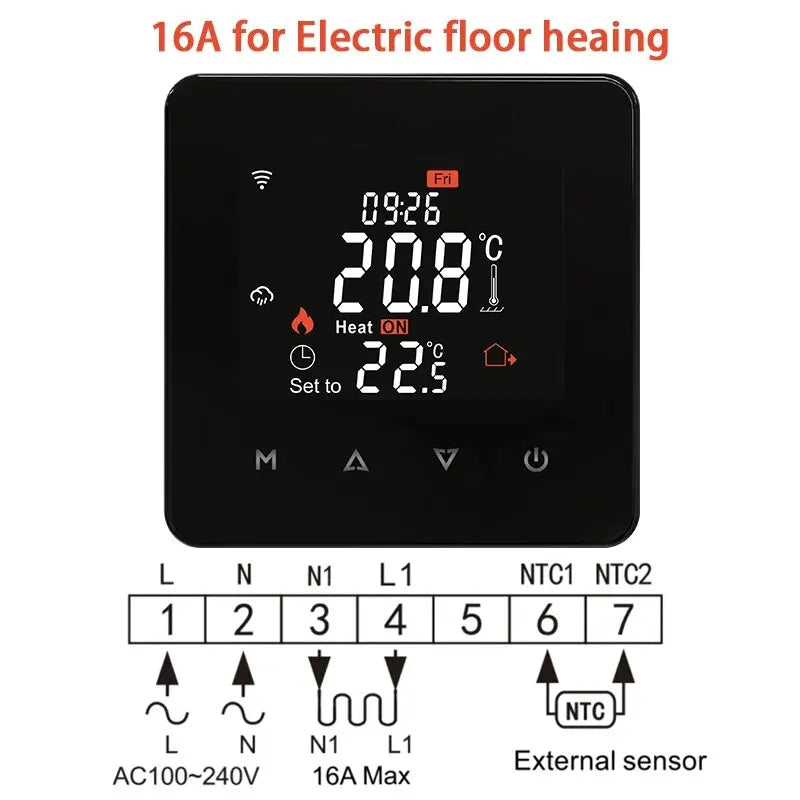 Tuya Smart Home Thermostat &ndash; WiFi Remote Floor Heating Electric Heat.Black