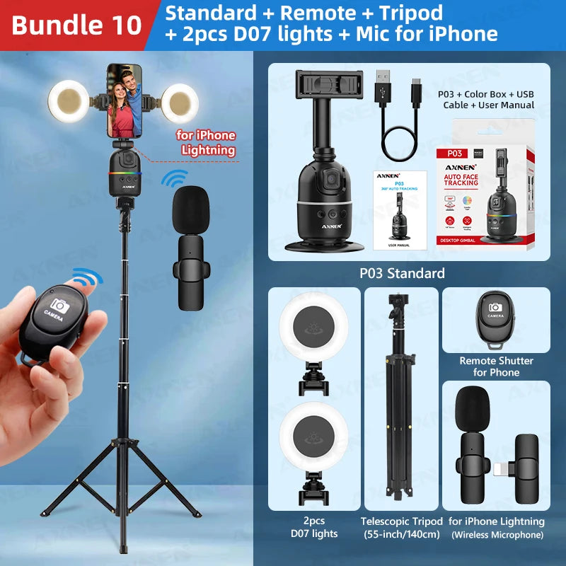 Smart Auto Face Tracking AI Gimbal for Smartphone &amp; Action Camera | 360&deg; Rotation Vlog Kit add-R-L-Tripod-IPmic