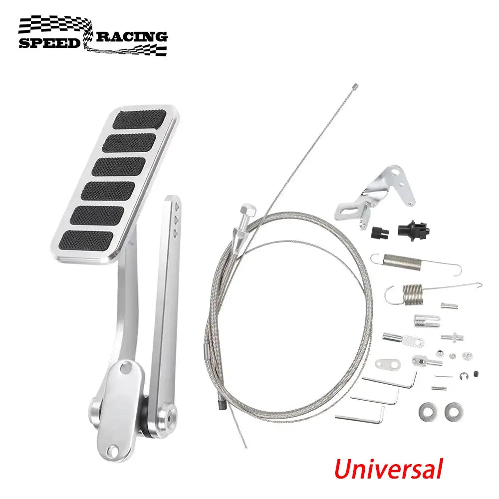 Universal Polished Throttle Pedal, Braided 36" Throttle Cable Kit with 24" Sleeve and Cab & Cab Bracket Aluminum by InterCyprus Trading Ltd