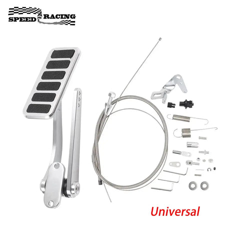 Universal Polished Throttle Pedal, Braided 36" Throttle Cable Kit with 24" Sleeve and Cab & Cab Bracket Aluminum by InterCyprus Trading Ltd
