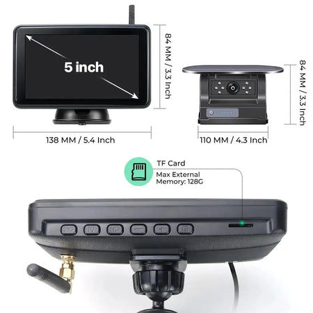 Wireless Solar Backup Camera With 5 Inch Monitor For Trucks Trailers Rv by InterCyprus Trading Ltd