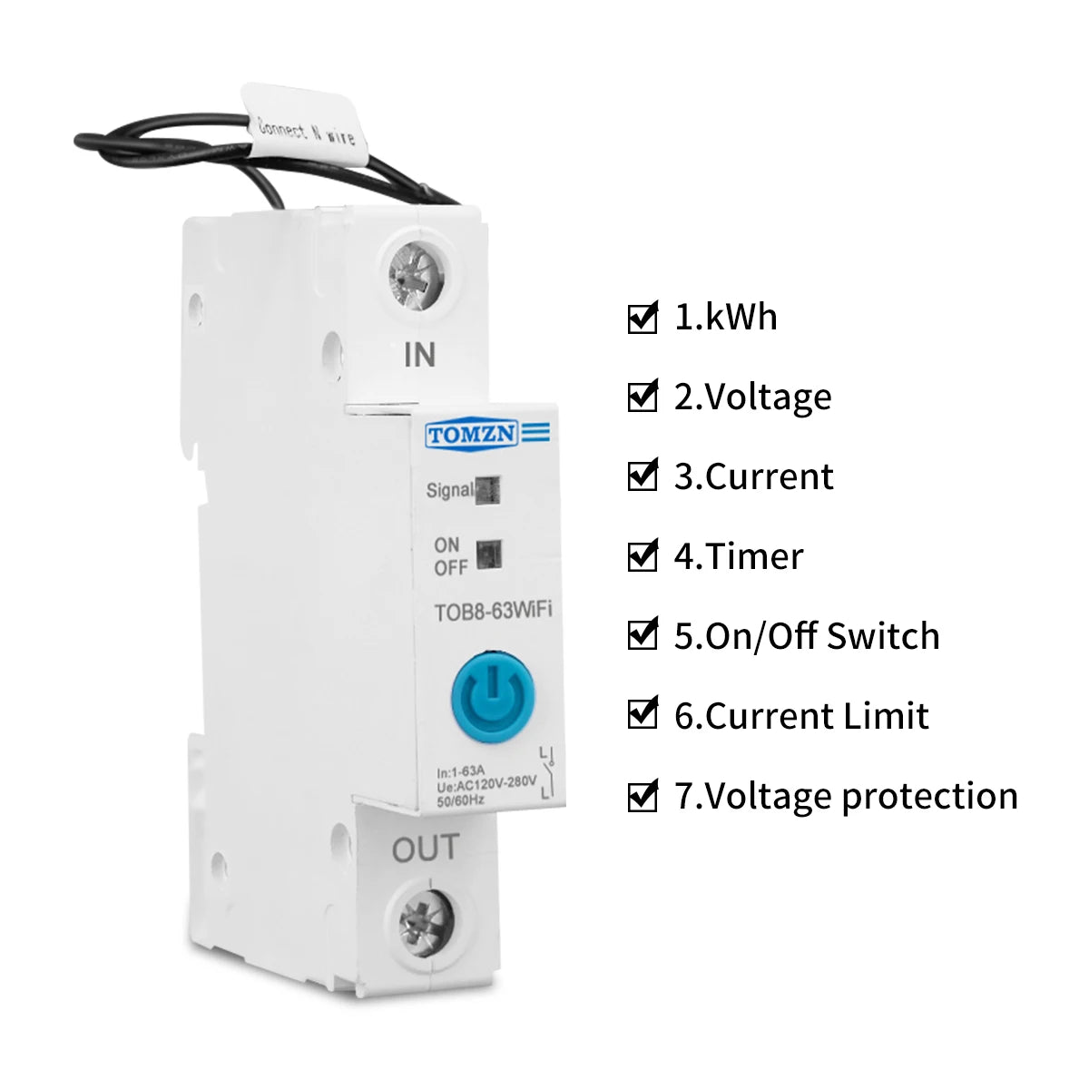 TOMZN 63A WiFi Smart Switch with Energy Meter and Circuit Protection