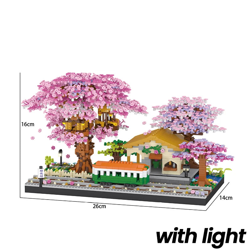 Mini Sakura Tree Blocks Set &ndash; Light Treehouse Ornament train with light