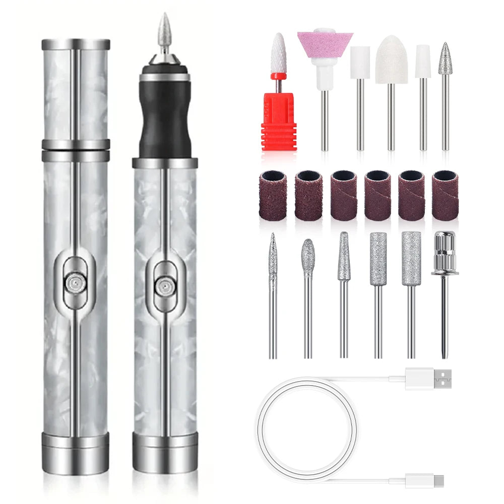 YIKOOLIN Nail Grinders &ndash; Rechargeable USB Mini Drill Set-2-White