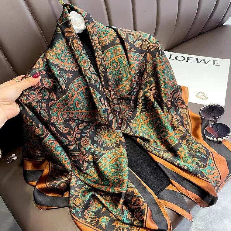 Luxury Horse Print Square Scarf &ndash; Vintage Imitation Silk Elegance 2 / 110X110cm