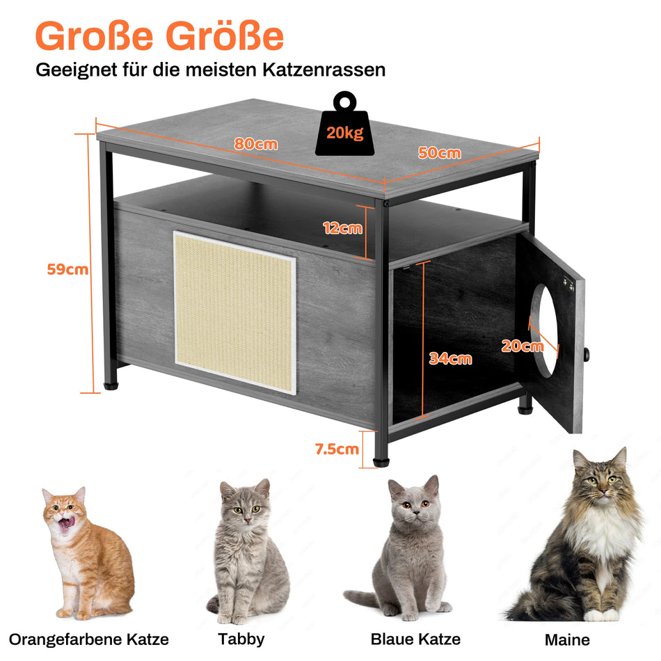 Cutie de nisip din lemn pentru pisici cu masă laterală și raft