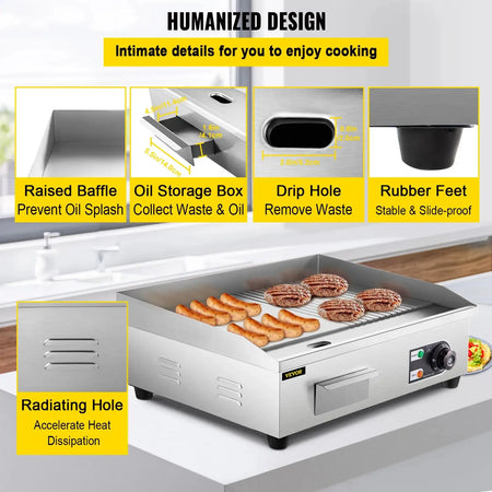 Stainless Steel Countertop Grill Teppanyaki 1600W