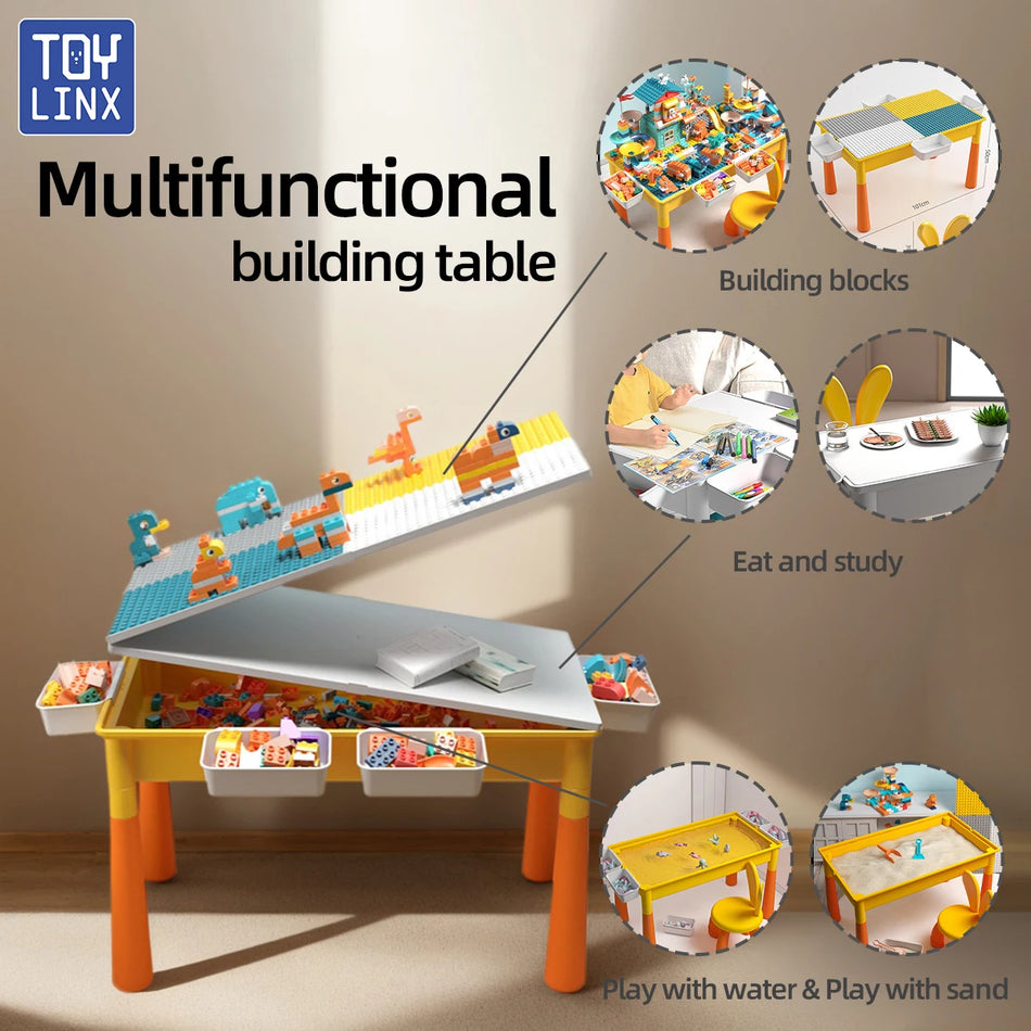 ToylinX Double Sided Kids Blocks Table Storage 6 In 1
