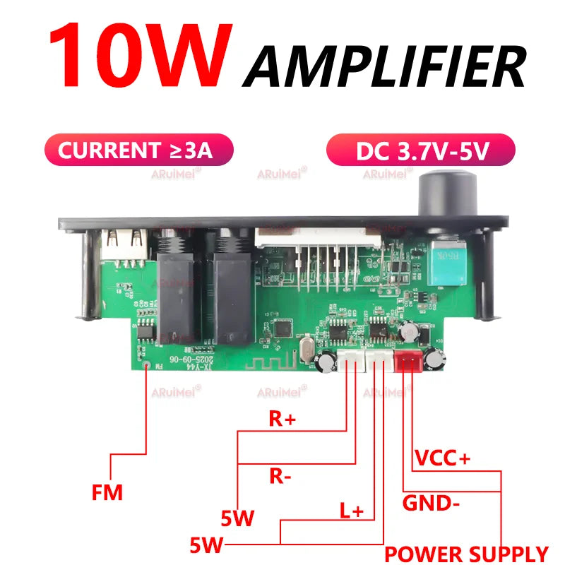 10W Bluetooth усилвателна платка с MP3 декодер, двуканален USB FM аудио модул