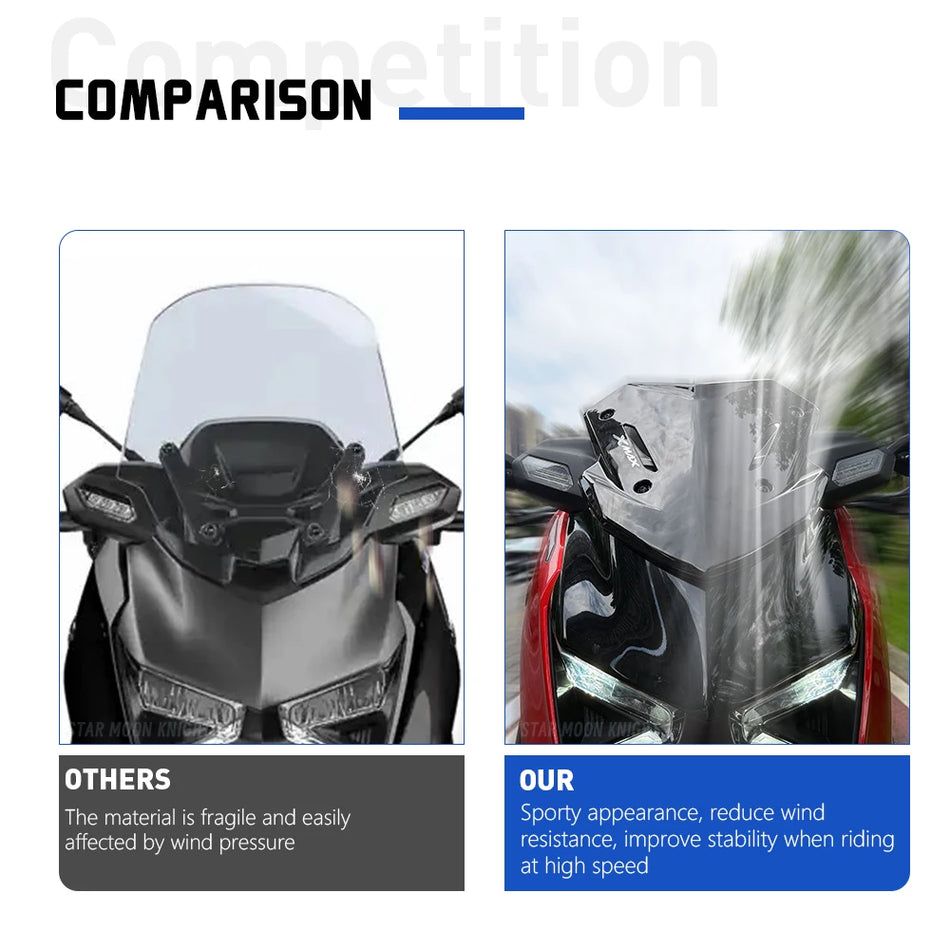 Yamaha XMAX 300 Tech MAX vindruta för 2025, sportavledare och flugskyddsskydd