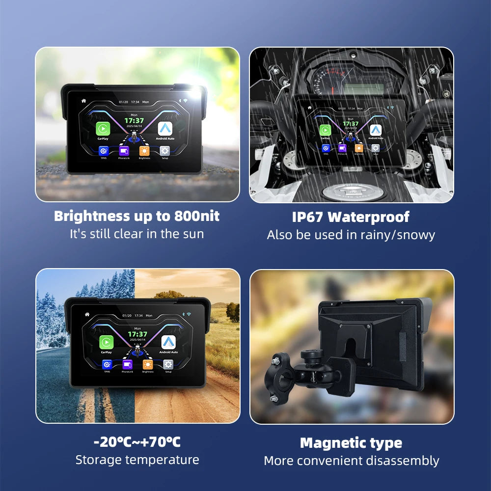 Peocke 7 Inch Motorcycle Carplay Display &ndash; Wireless GPS Navigation with IPX7 Waterproof Design