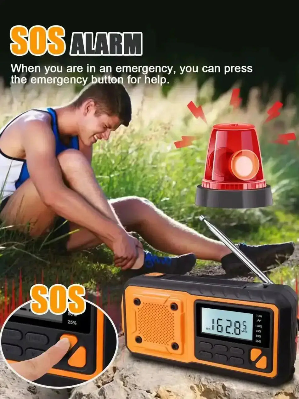 4000mAh Emergency Portable Solar Power Radio with Hand Crank Charging AM/FM Weather Radio LED Flashlight Bank Phone Charger by InterCyprus Trading Ltd