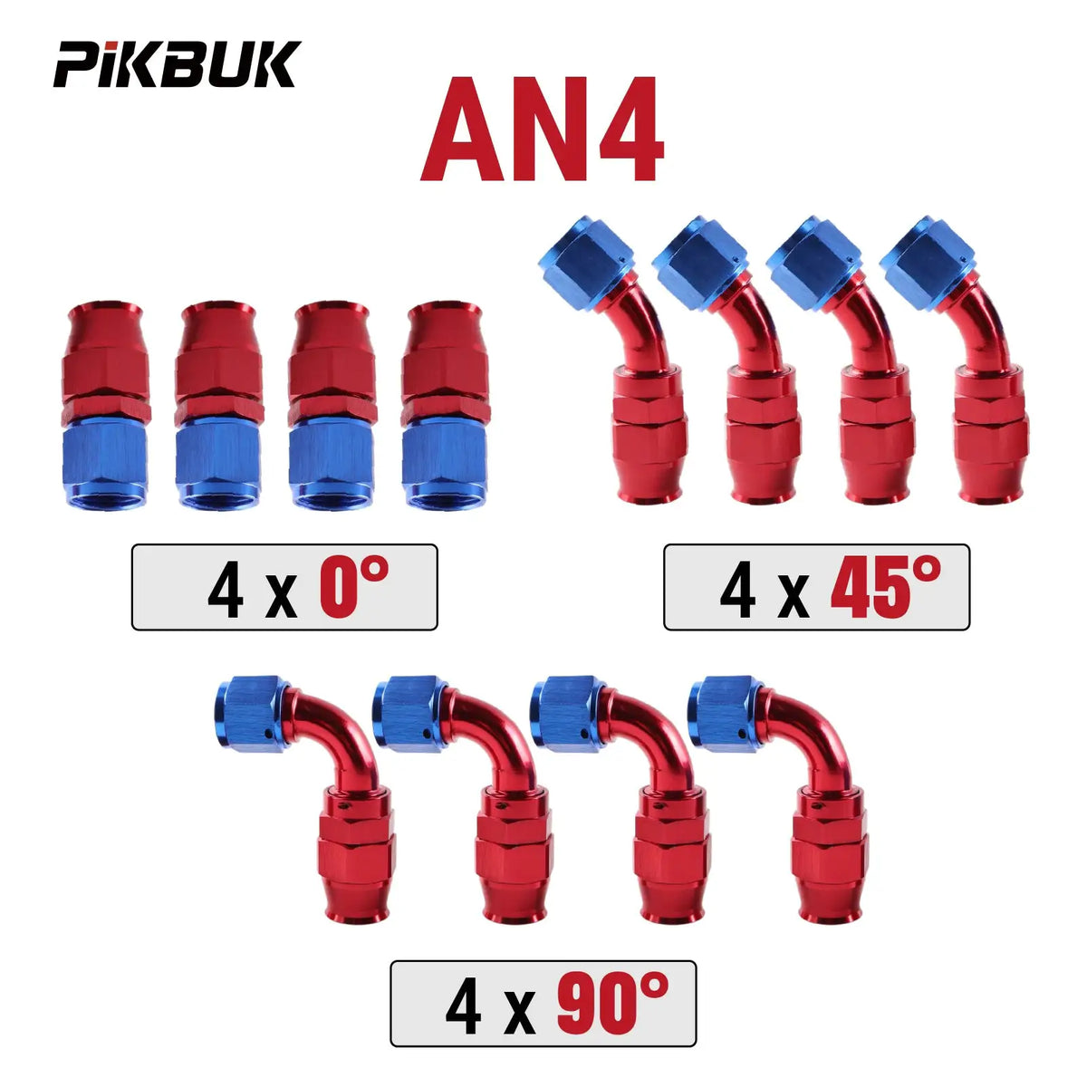 PIKBUK 12Pcs AN4/6/8/10/12 Universal Straight 45 90 Degree Reusable Hose End Fittings Adapter For Swivel PTFE Oil Fuel Line Pipe by InterCyprus Trading Ltd