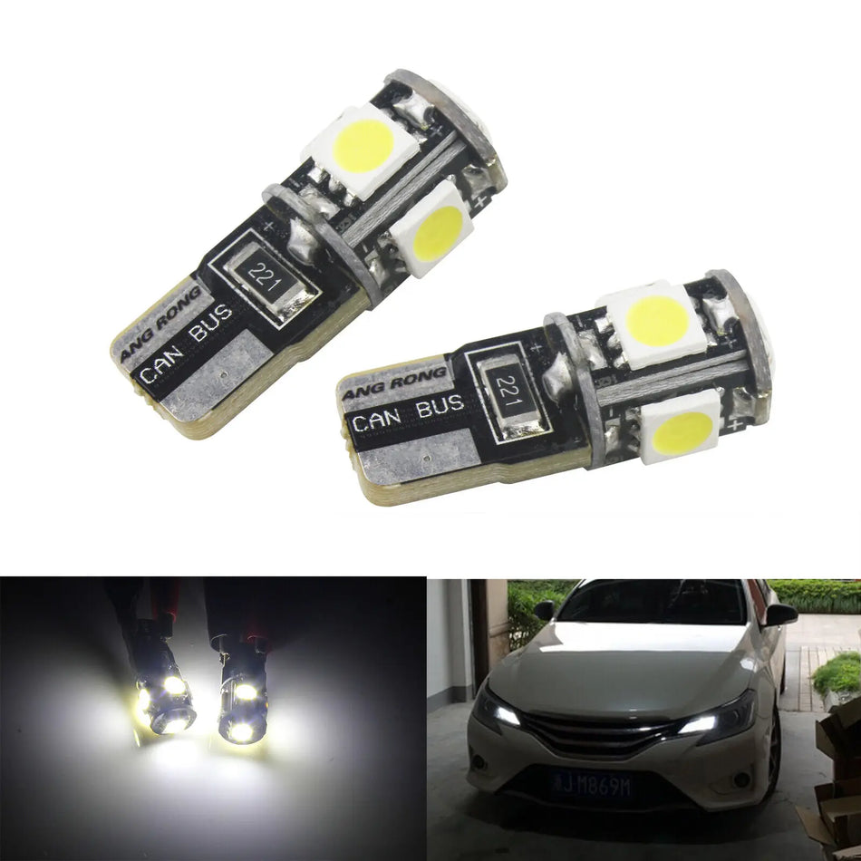 Pachet de 2 Becuri LED W5W 6000K T10 501 194 5-SMD Alb Pregătite pentru Canbus