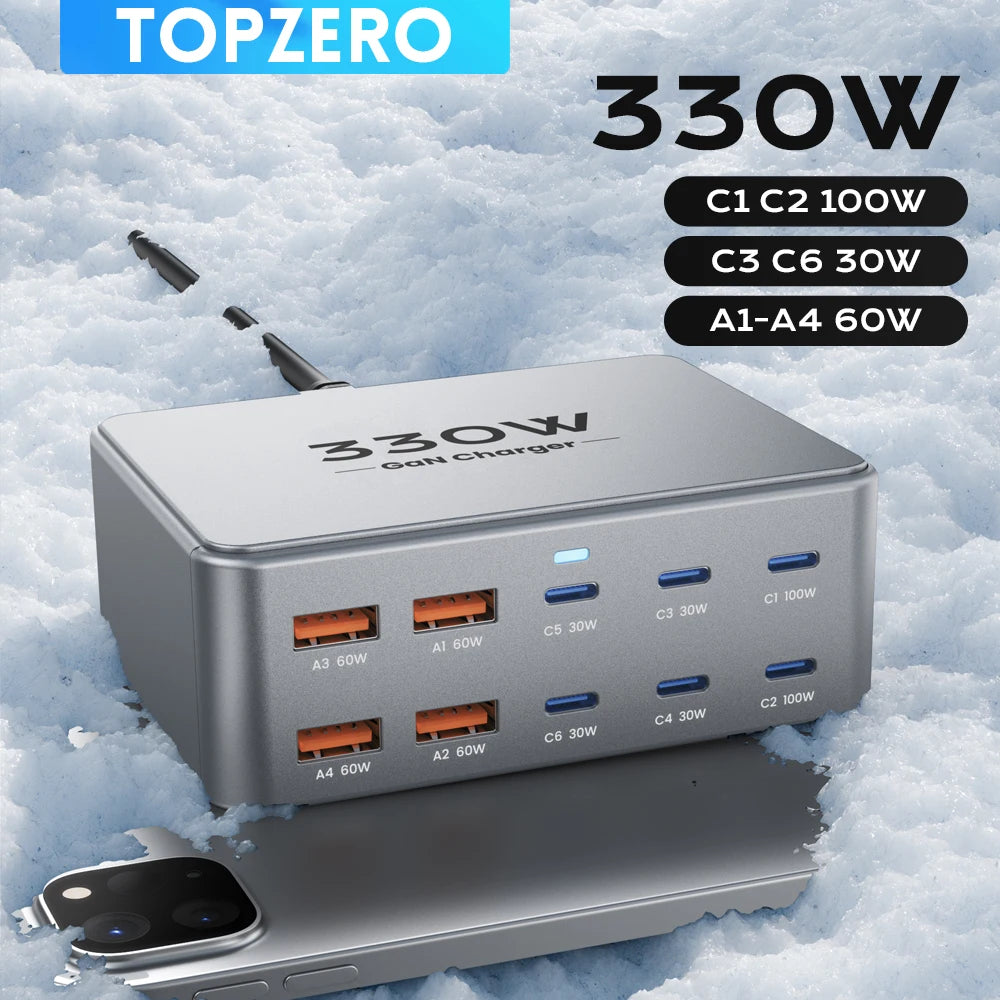 330W Multi Port GaN Charger &ndash; Fast Charging For Laptops And Smartphones US Plug